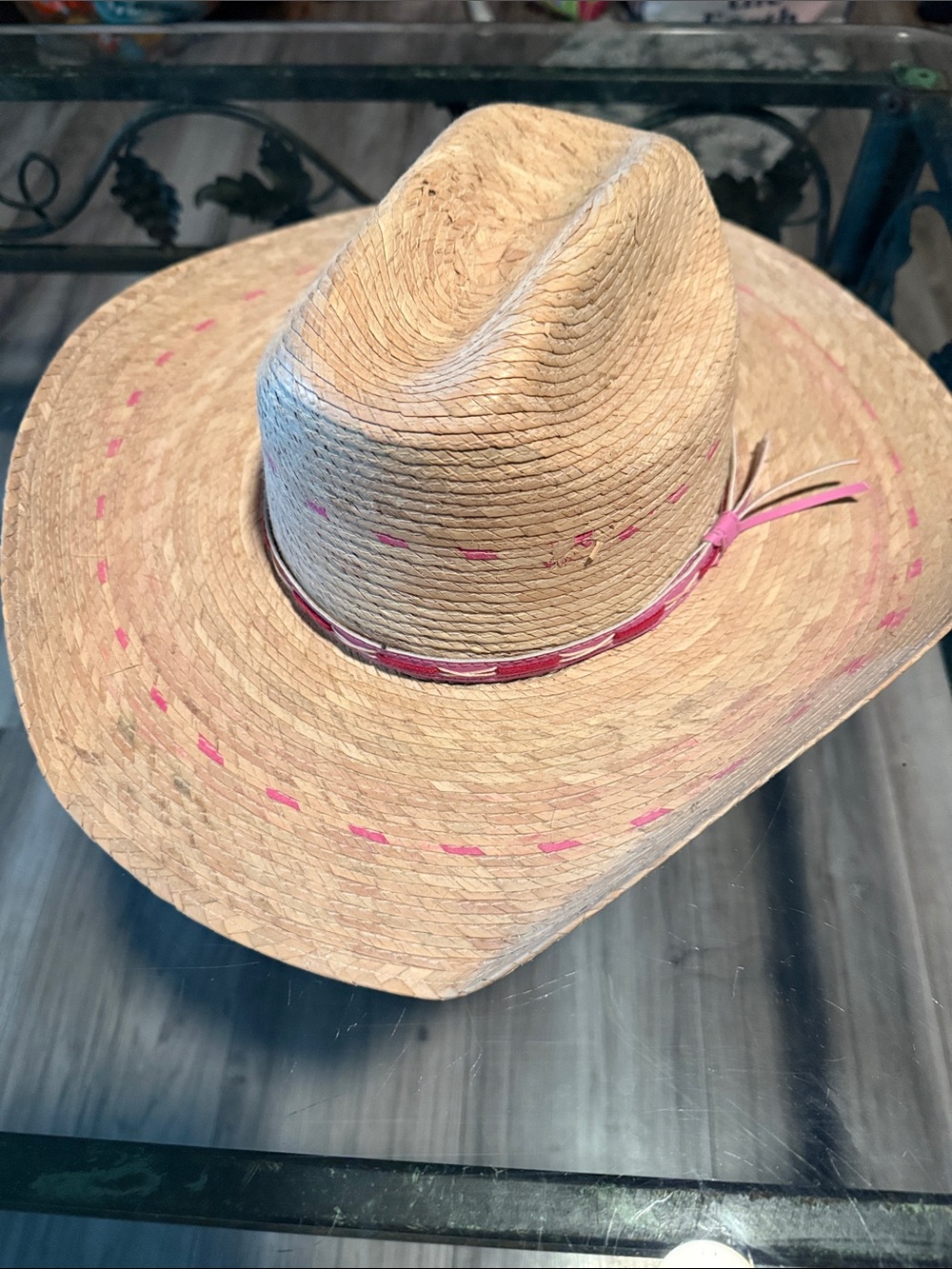 Straw Western Hat with Pink Accent